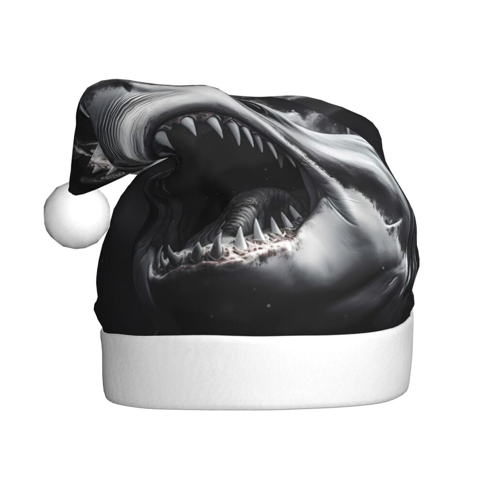 5124 Scary Shark Christmas Hat for Adults, Santa Hats, Holiday Hat for Xmas